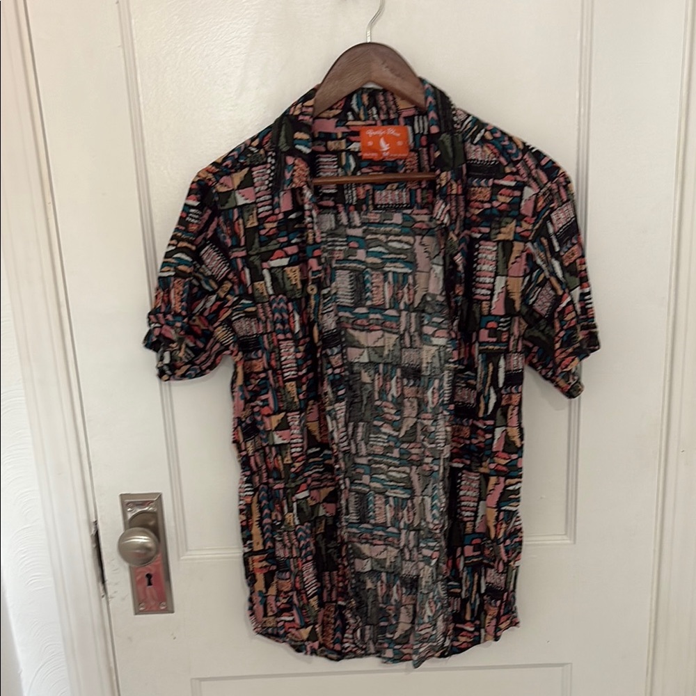 Casual Black and Pink Button Down Shirt with Relaxed Fit